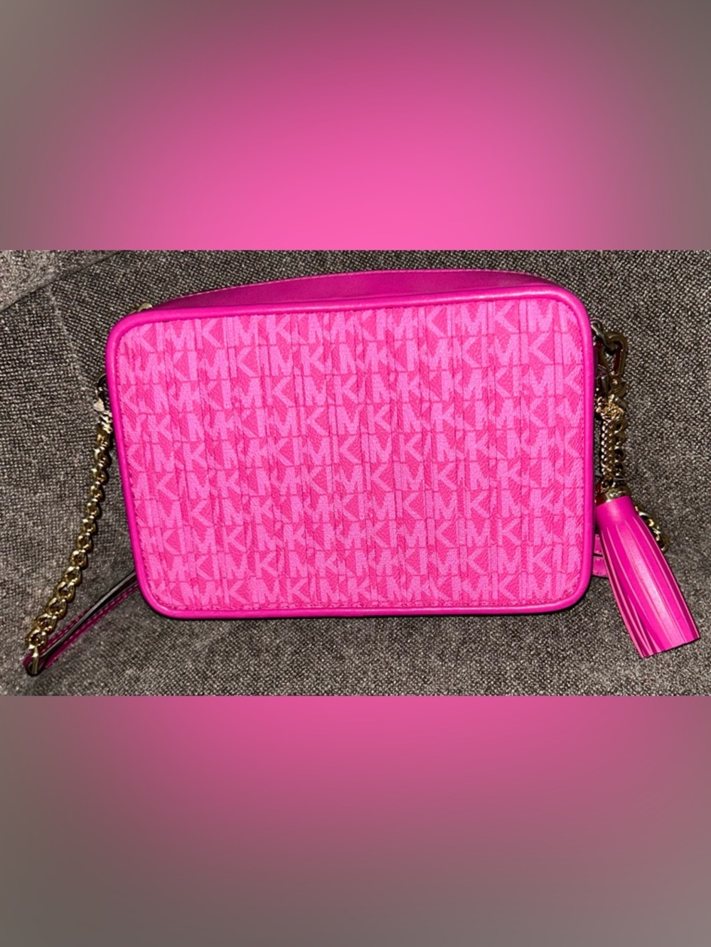 NEW!!  Michael Kors Wild Berry MK Signature Jet Set Charm Camera Bag